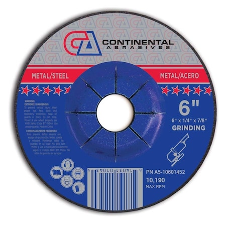 Continental Abrasives 6" x 1/4" x 7/8" Signature T27 Depressed Center Grinding Wheel A5-10601452